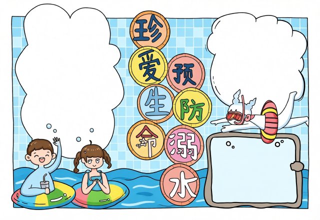 三年级防溺水小报简单又漂亮模板：珍爱生命预防溺水手抄报图片