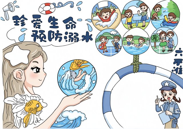 三年级夏季防溺水手抄报简单又漂亮，珍爱生命预防溺水安全小报模板