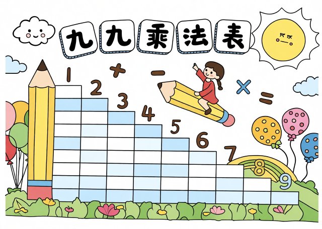 九九乘法表手抄报模板简单又漂亮，一年级数学小报，暑假数学手抄报图片