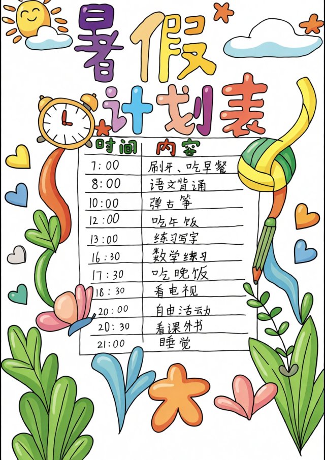 暑假计划表小报简单又漂亮：小学生暑期手抄报模板，英语学科安排表