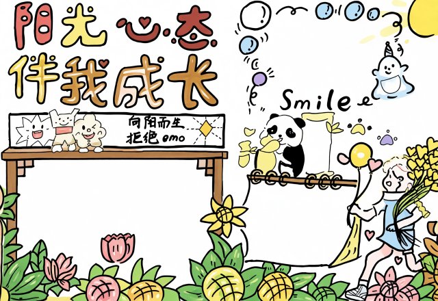 阳光心态伴我成长小报：新学期心理健康手抄报简单又漂亮模板