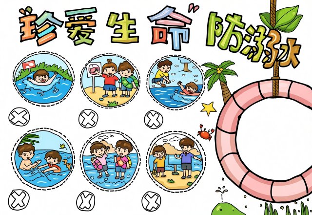 珍爱生命防溺水手抄报简单又漂亮，中小学生暑假安全教育主题小报模板