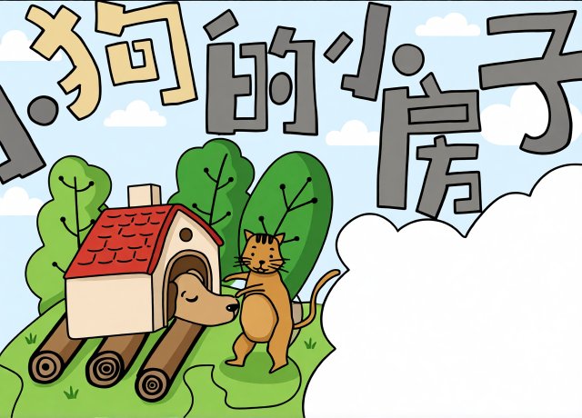 狗的小房子手抄报简单又漂亮，暑假读书小报模板，适合一二年级